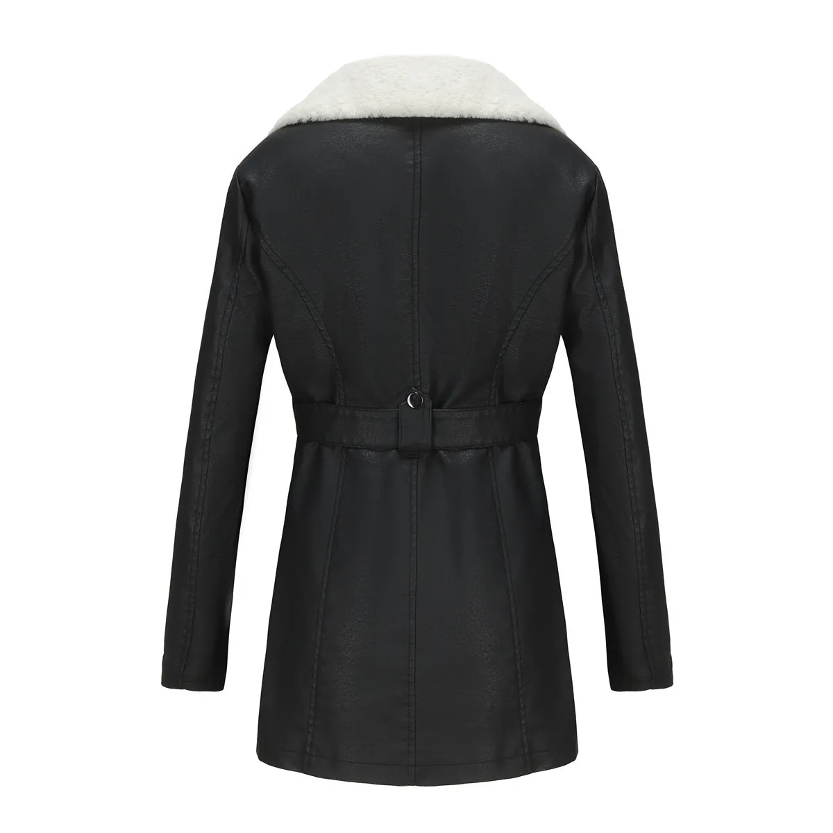 Long Sleeve Fleece Leather Double Headed Faux Shearling Jacket