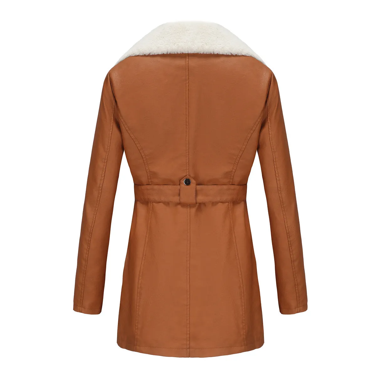 Long Sleeve Fleece Leather Double Headed Faux Shearling Jacket