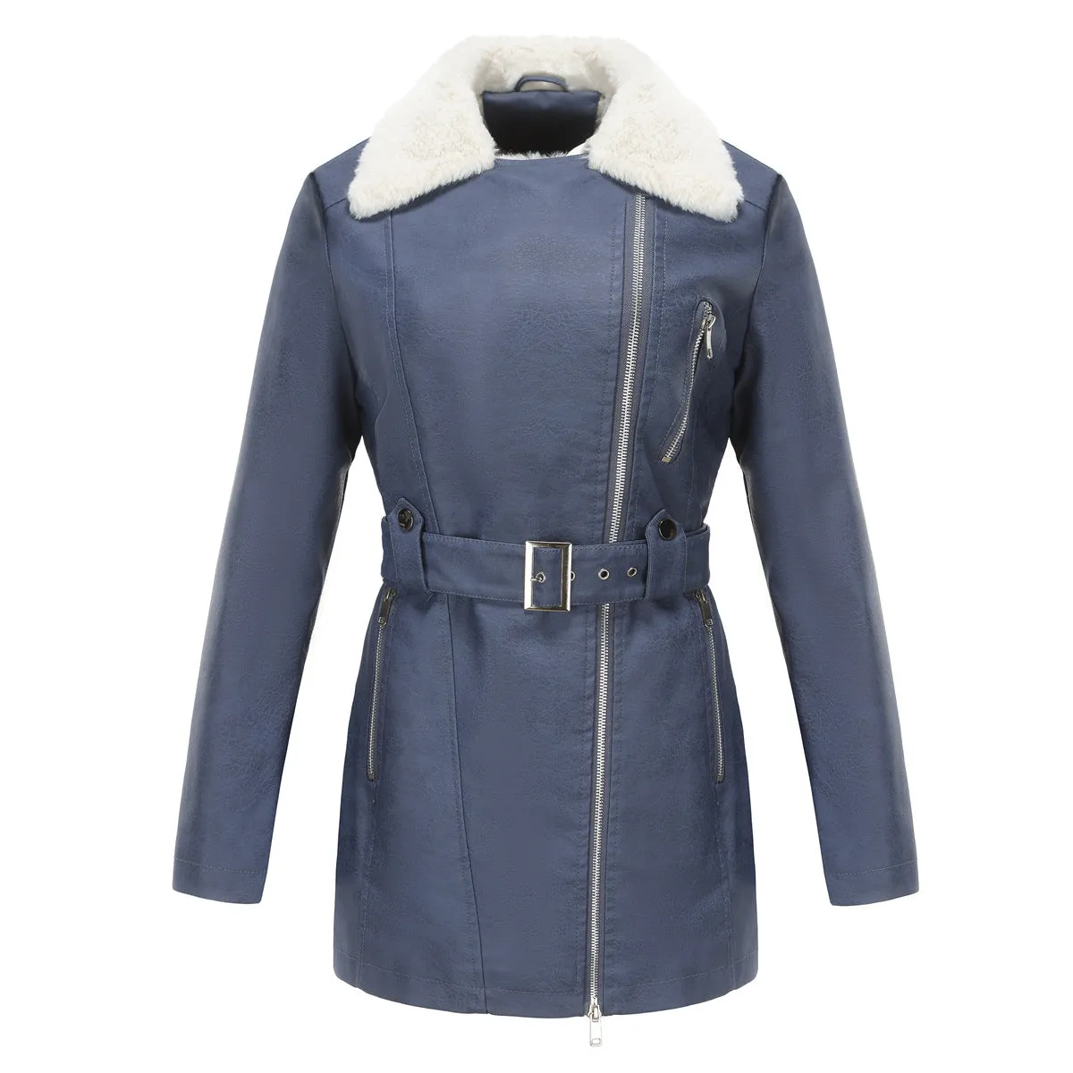 Long Sleeve Fleece Leather Double Headed Faux Shearling Jacket