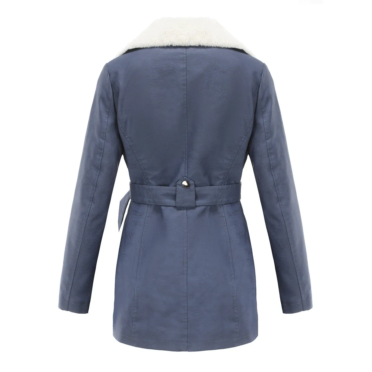 Long Sleeve Fleece Leather Double Headed Faux Shearling Jacket
