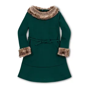 Long Sleeve Ponte Dress with Faux Fur