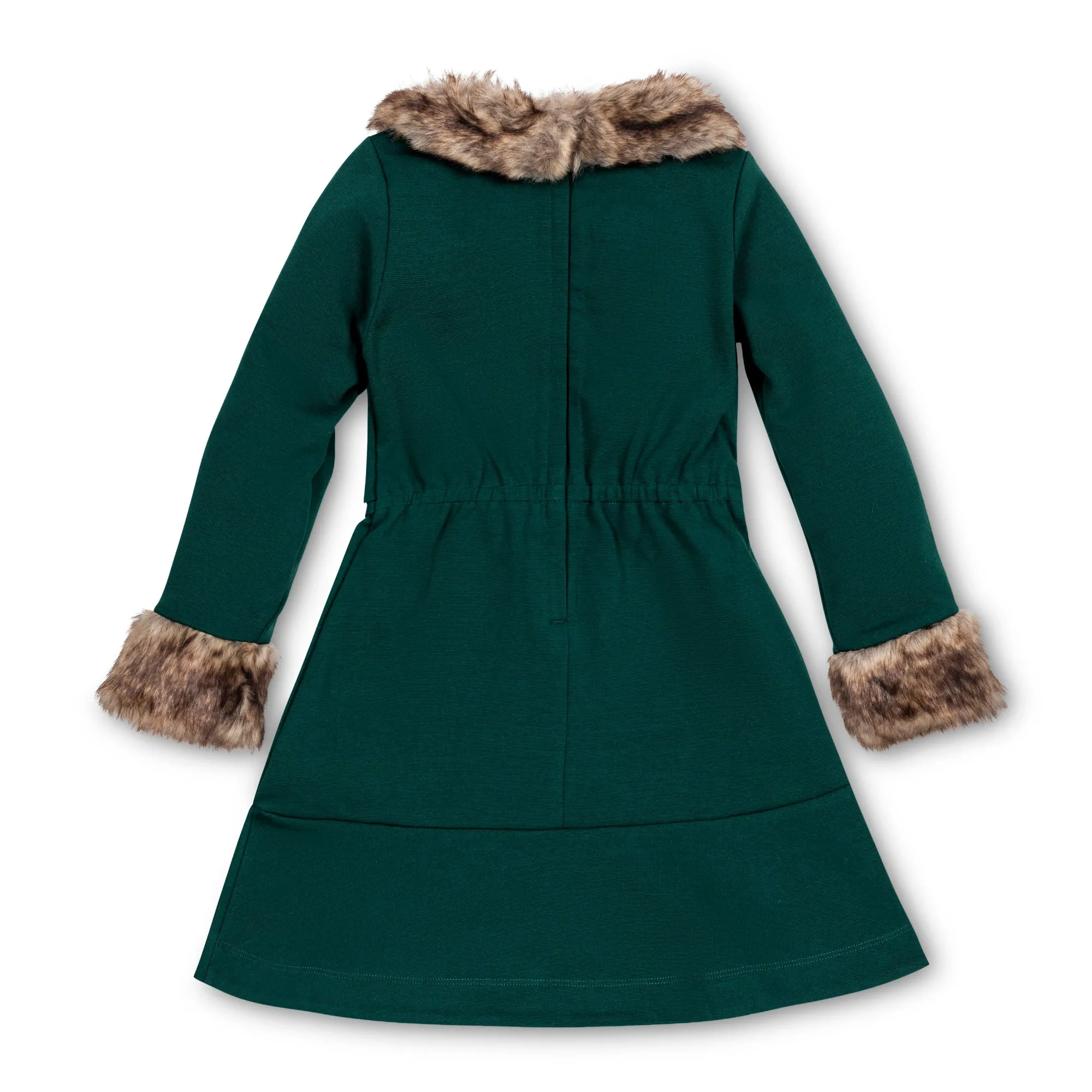 Long Sleeve Ponte Dress with Faux Fur
