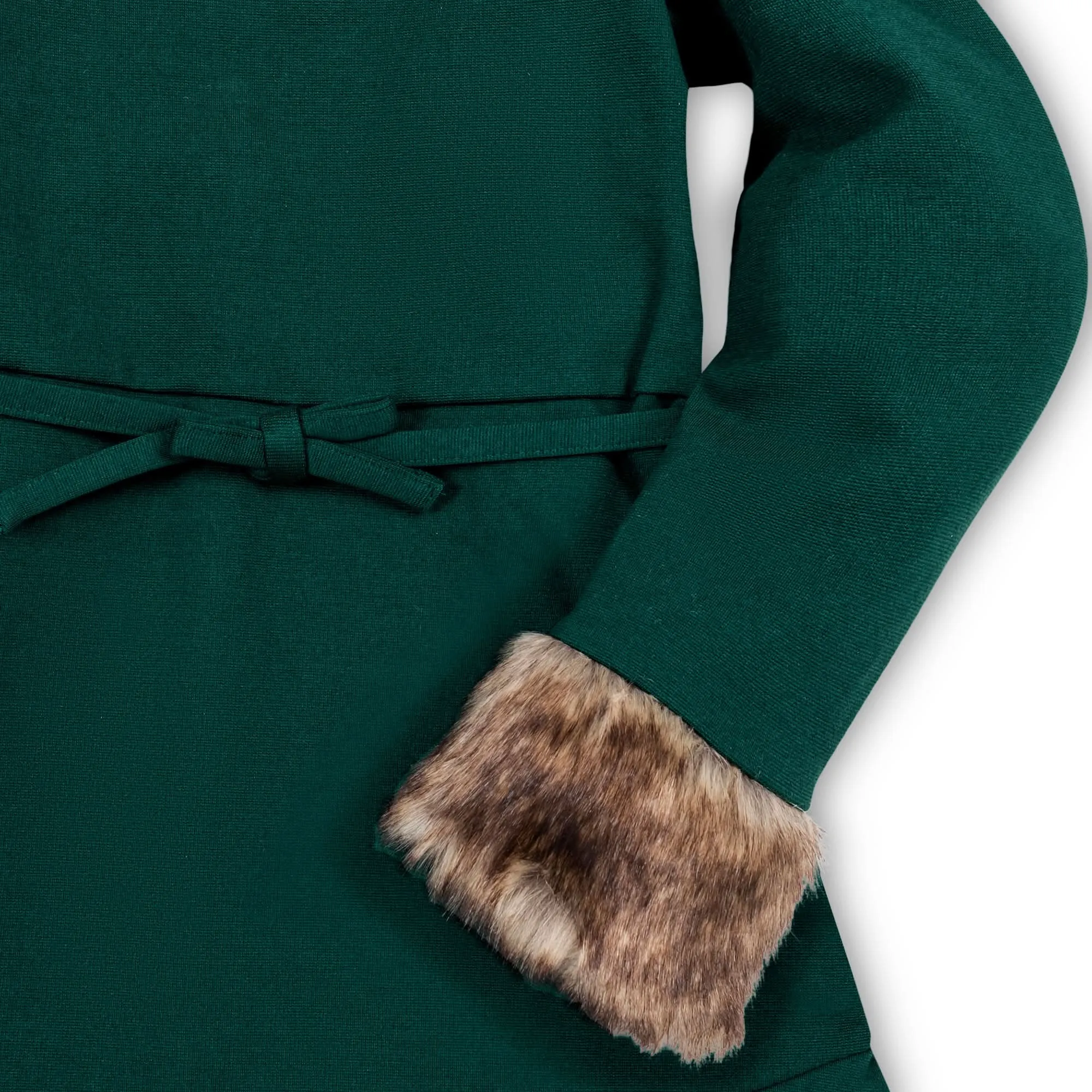 Long Sleeve Ponte Dress with Faux Fur