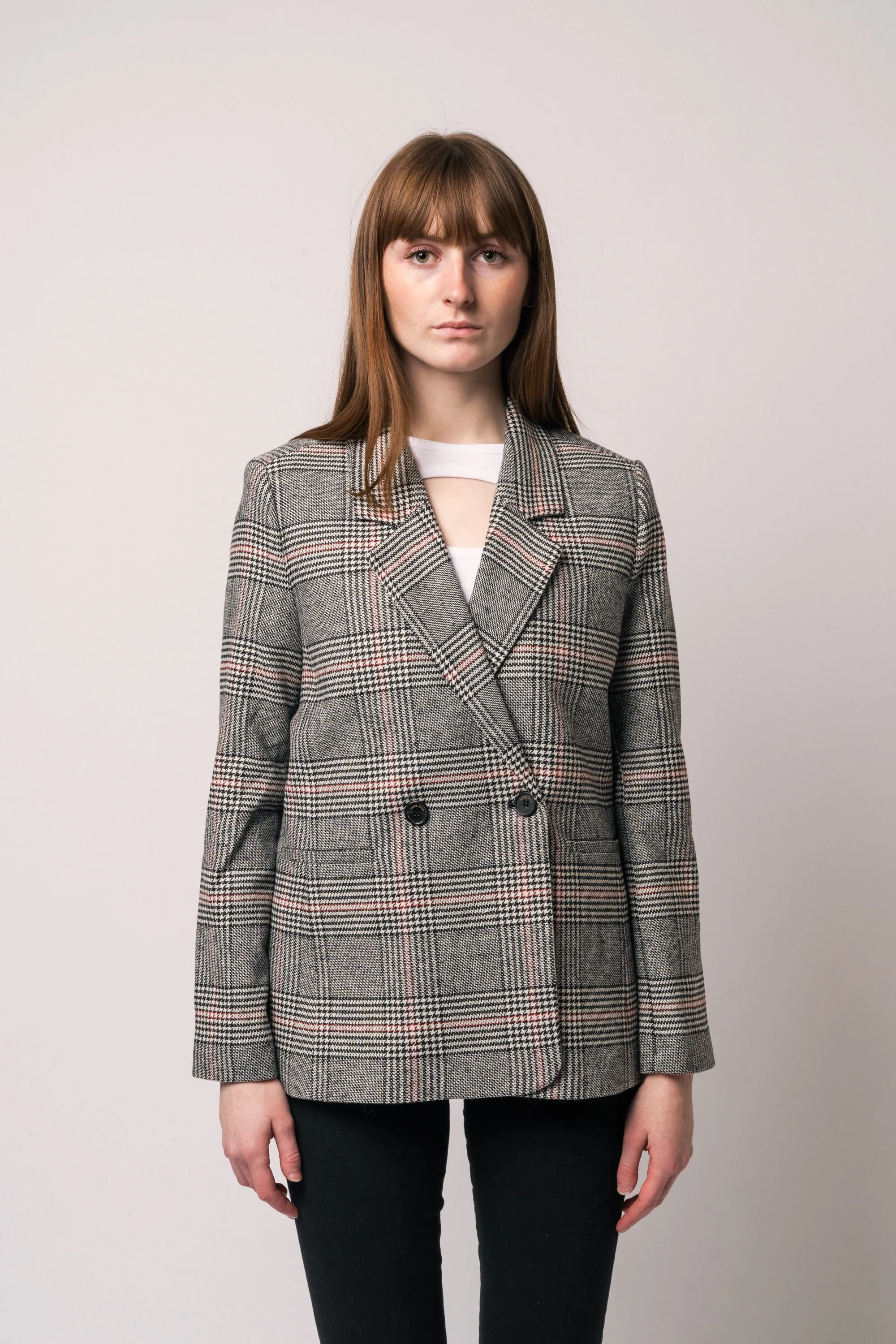 Madeleine Blazer - Grey And Red Plaid