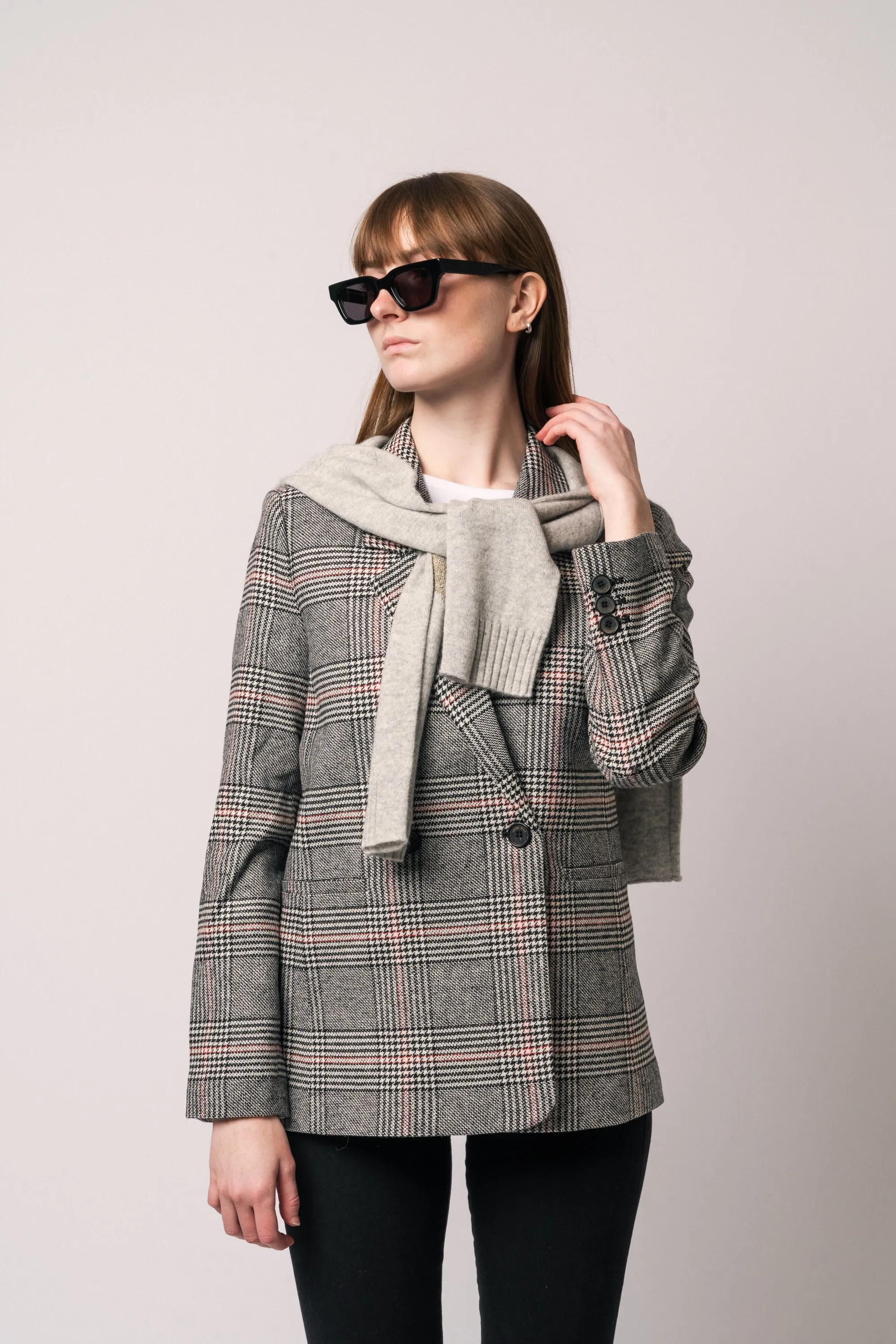 Madeleine Blazer - Grey And Red Plaid