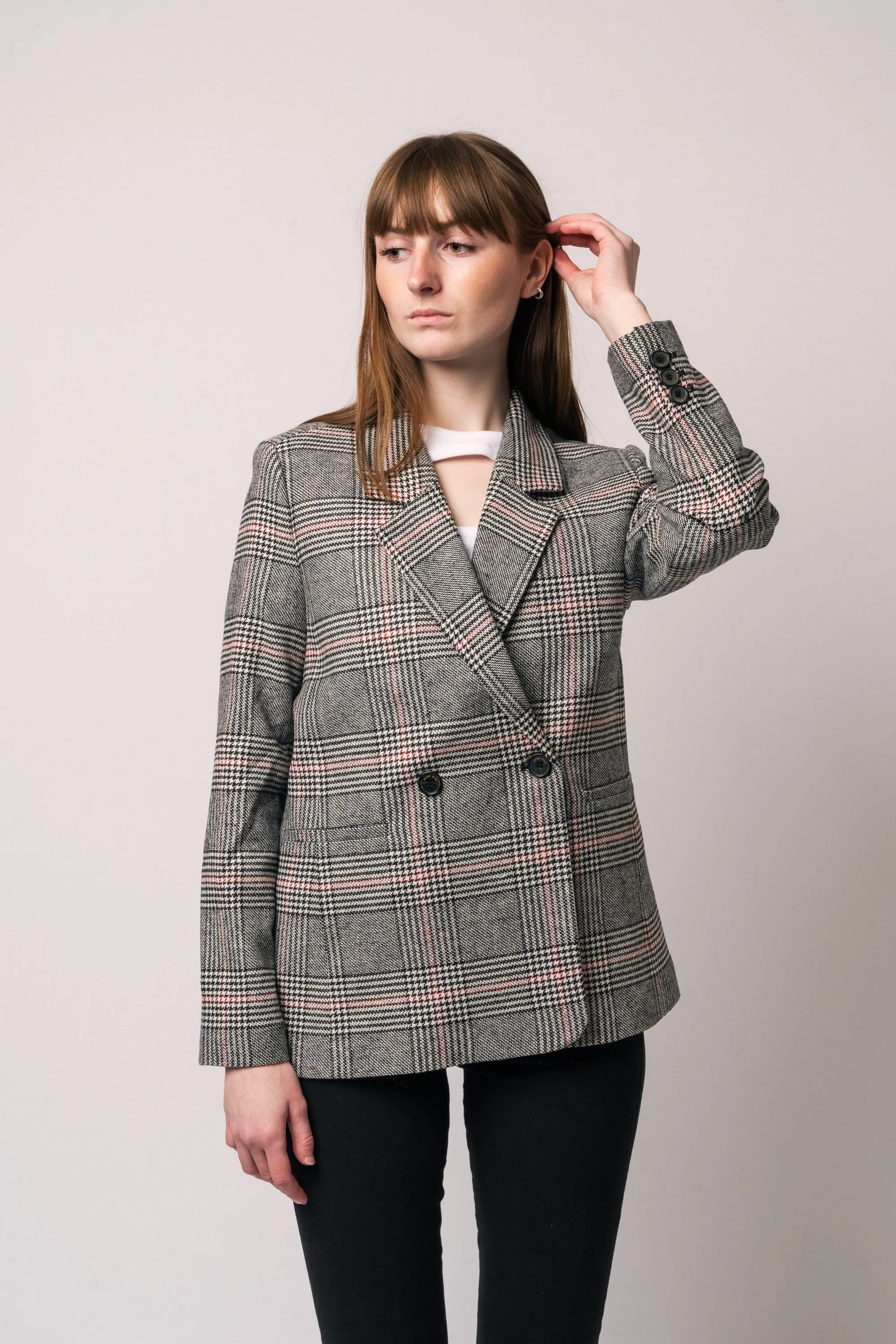 Madeleine Blazer - Grey And Red Plaid