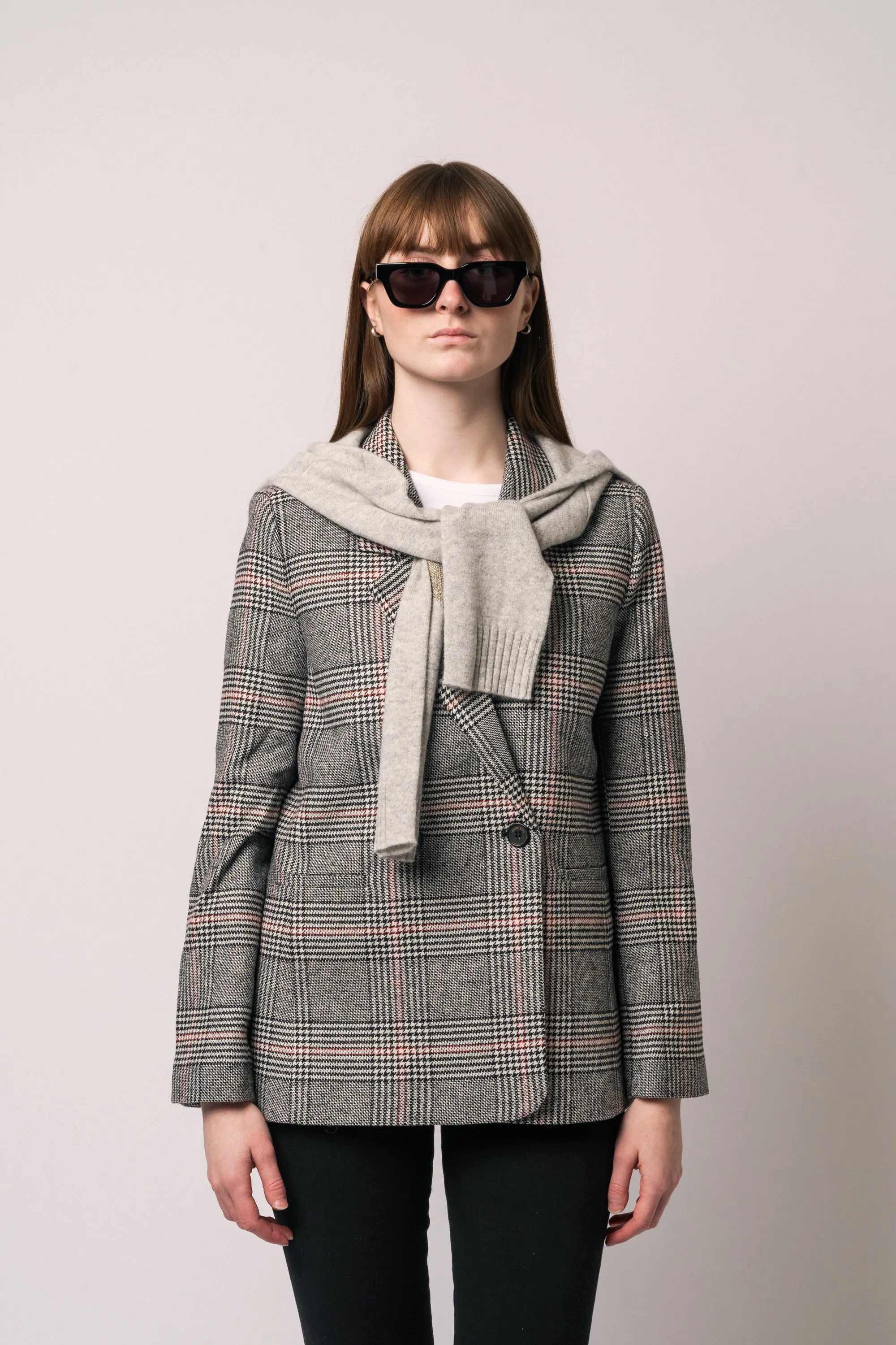 Madeleine Blazer - Grey And Red Plaid