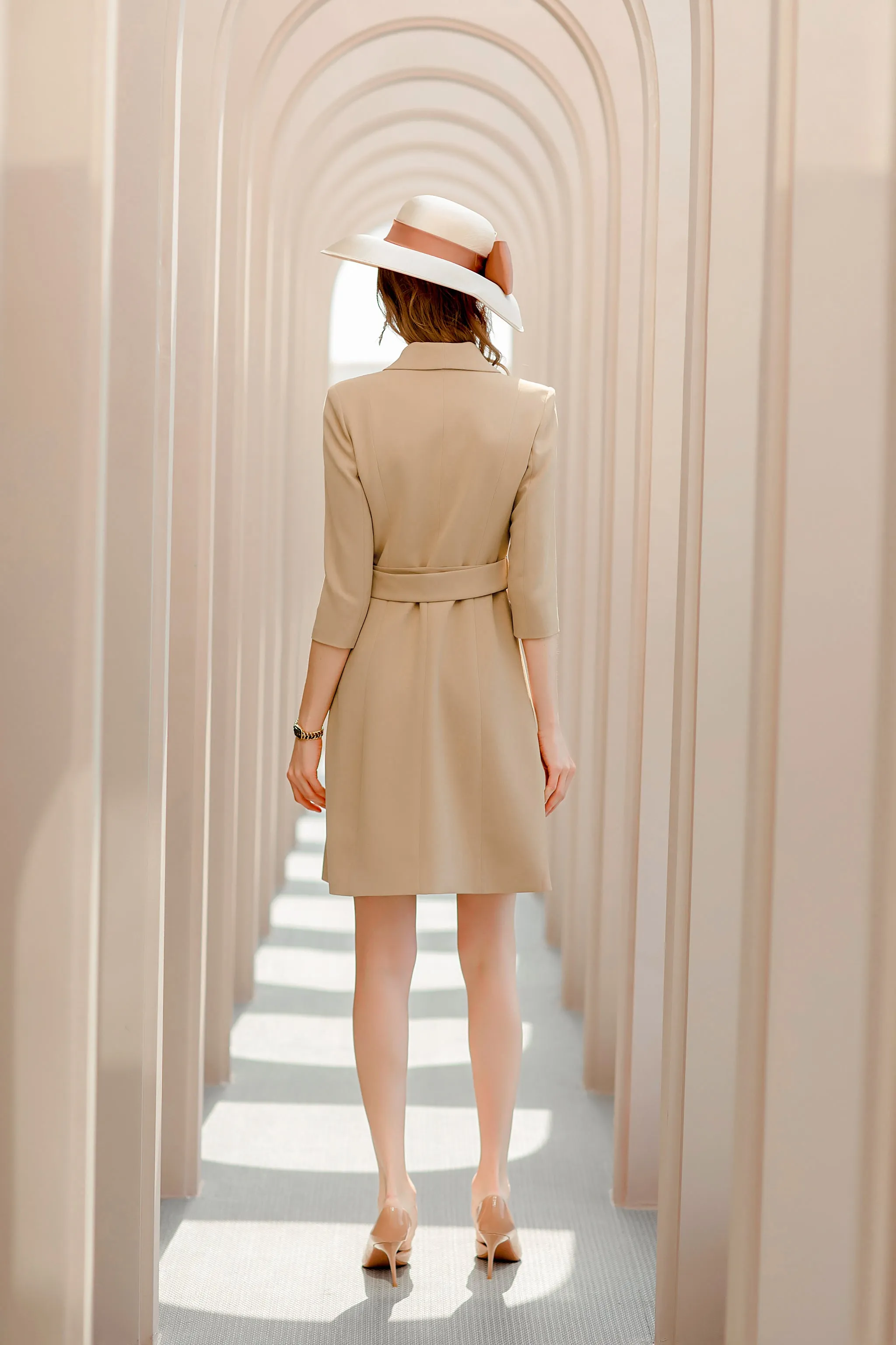 Meliora Half Sleeve Caramel Blazer Dress