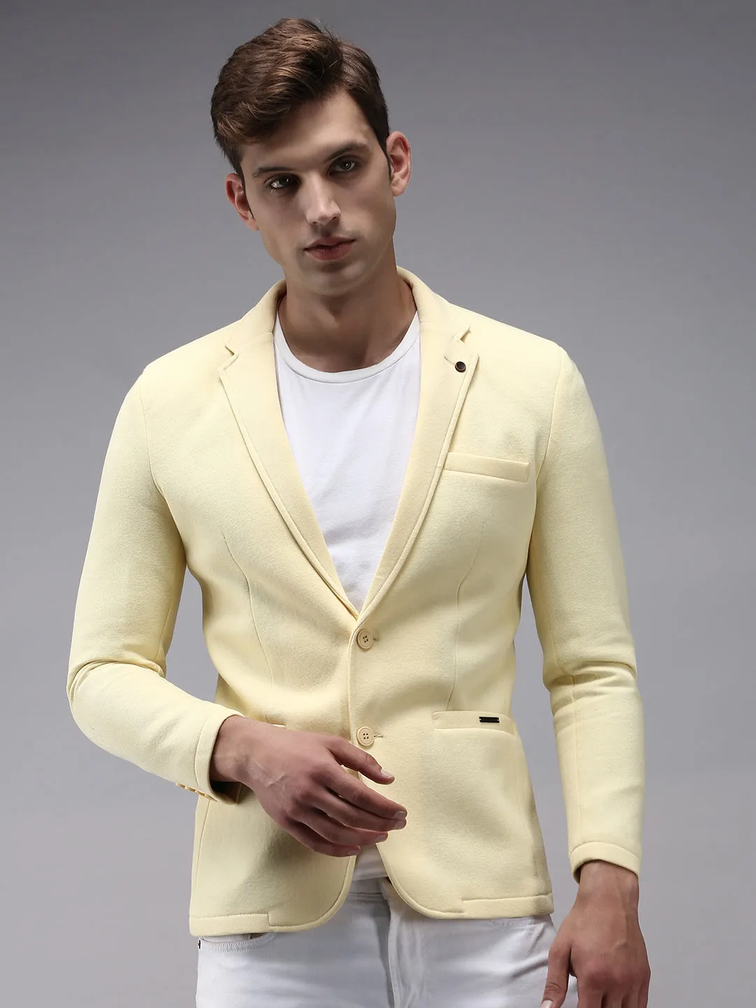 Men Yellow Solid Blazer