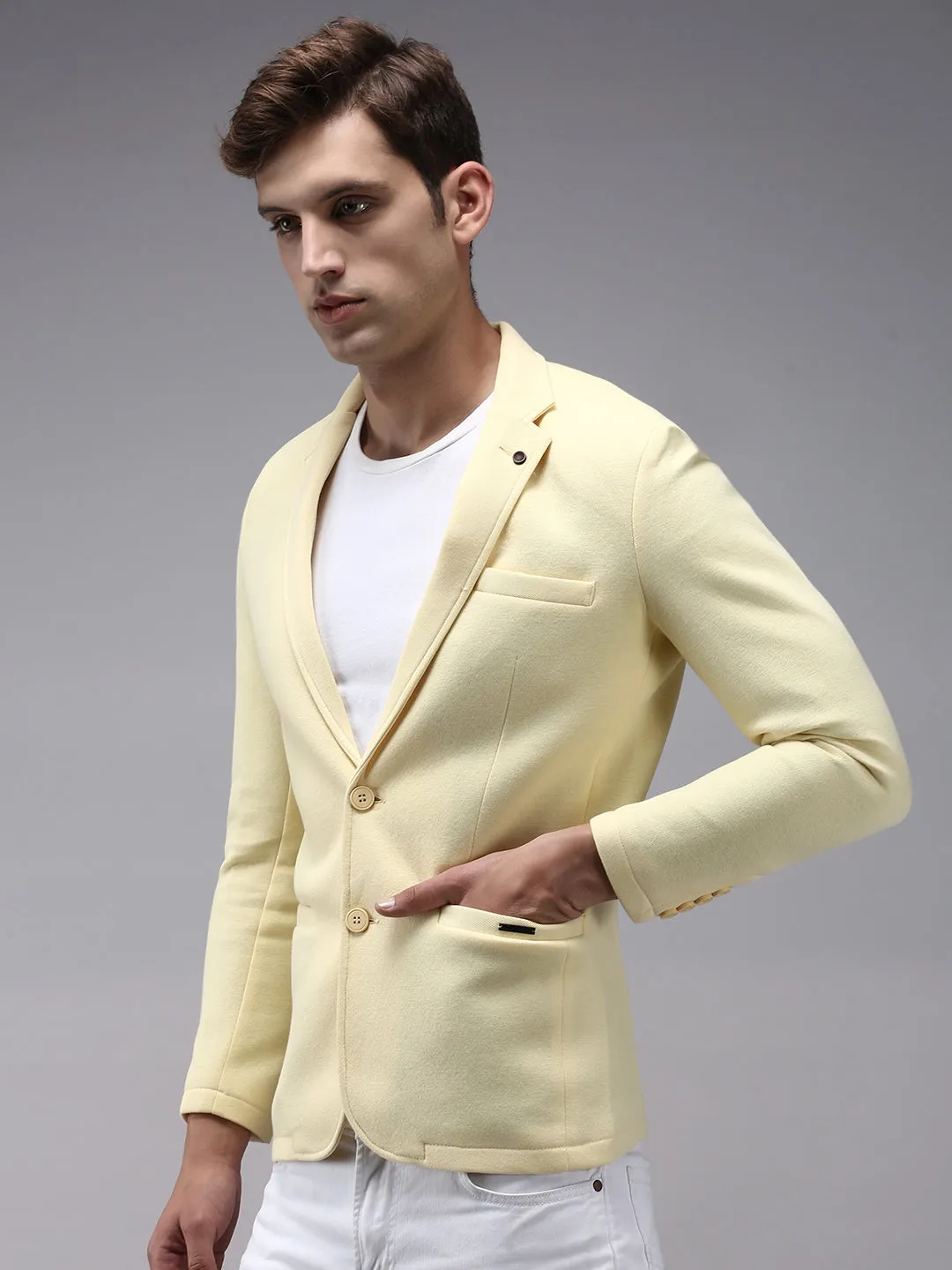 Men Yellow Solid Blazer