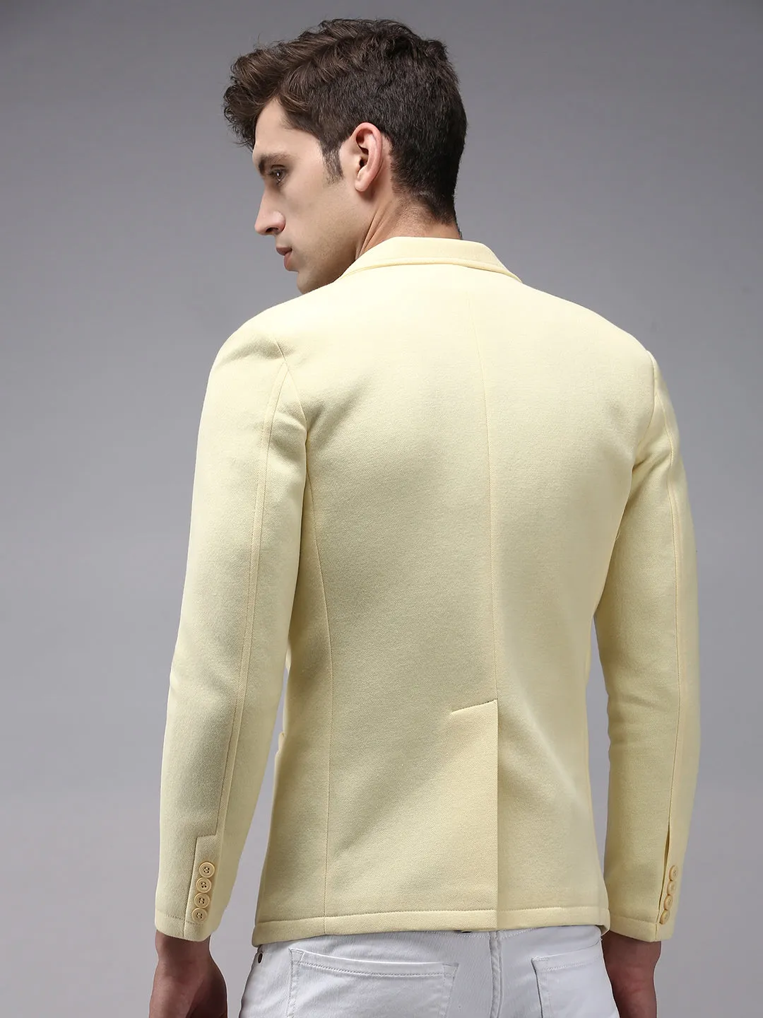 Men Yellow Solid Blazer