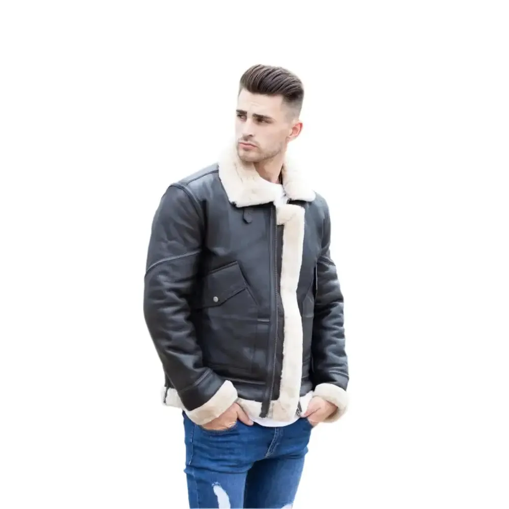 Men's Airforce Style Shearling Leather Jacket – Classic & Warm