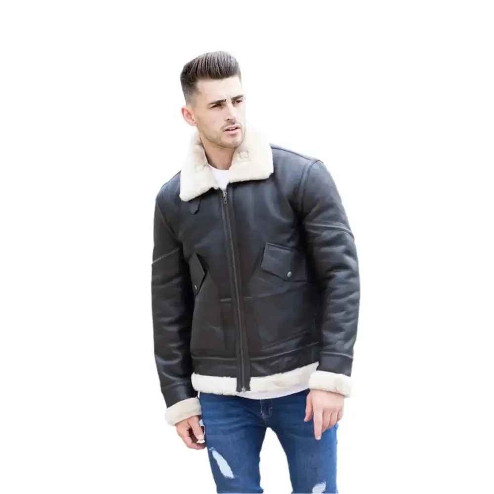 Men's Airforce Style Shearling Leather Jacket – Classic & Warm