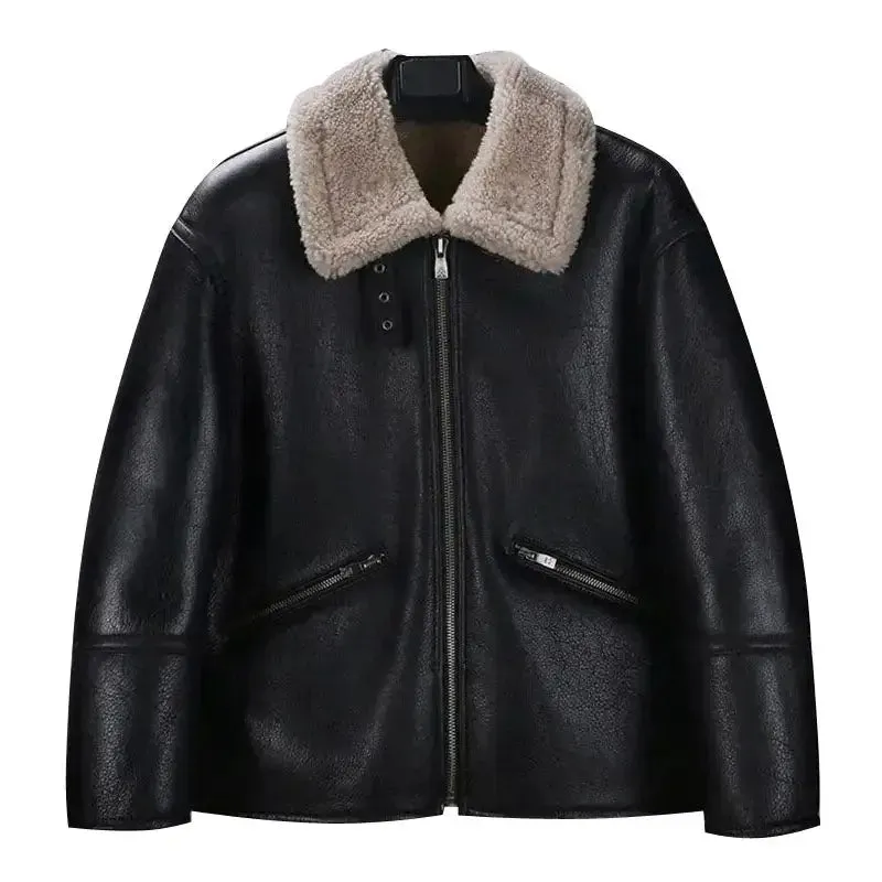 Men's Black Sheepskin Shearling Motorcycle Jacket – Warm & Stylish