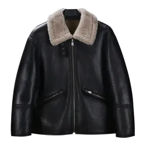 Men's Black Sheepskin Shearling Motorcycle Jacket – Warm & Stylish