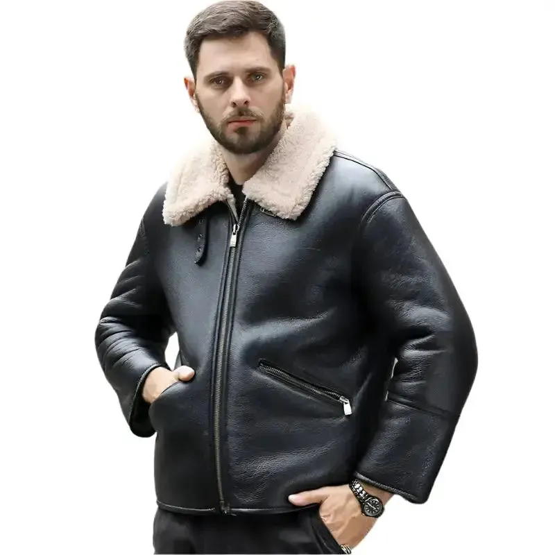Men's Black Sheepskin Shearling Motorcycle Jacket – Warm & Stylish