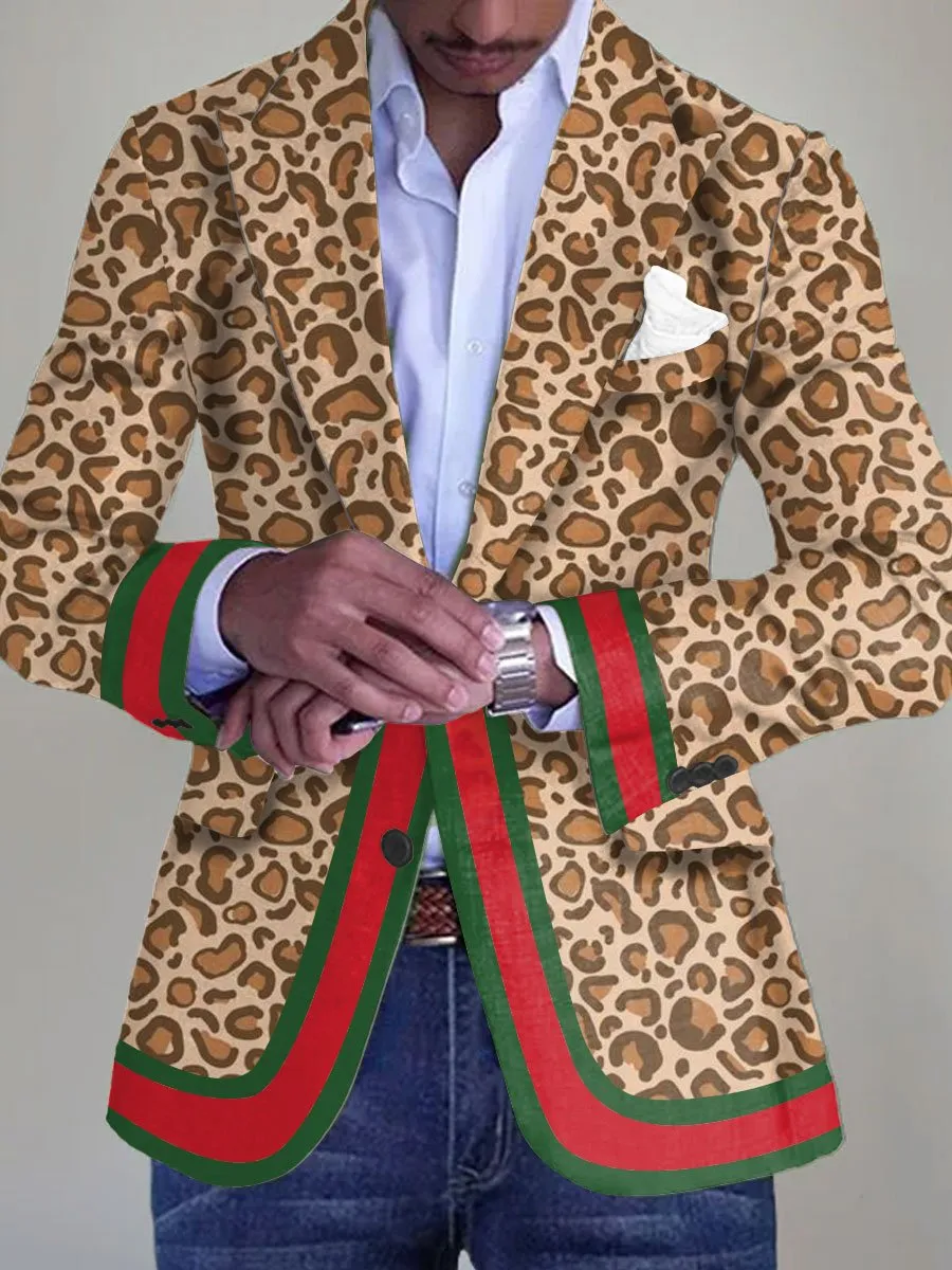 Men's Classic Leopard Print Single Breasted Casual Blazer
