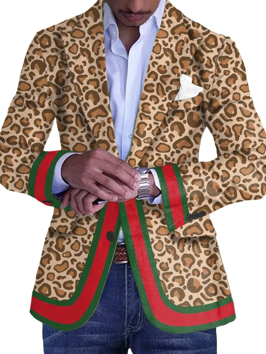 Men's Classic Leopard Print Single Breasted Casual Blazer