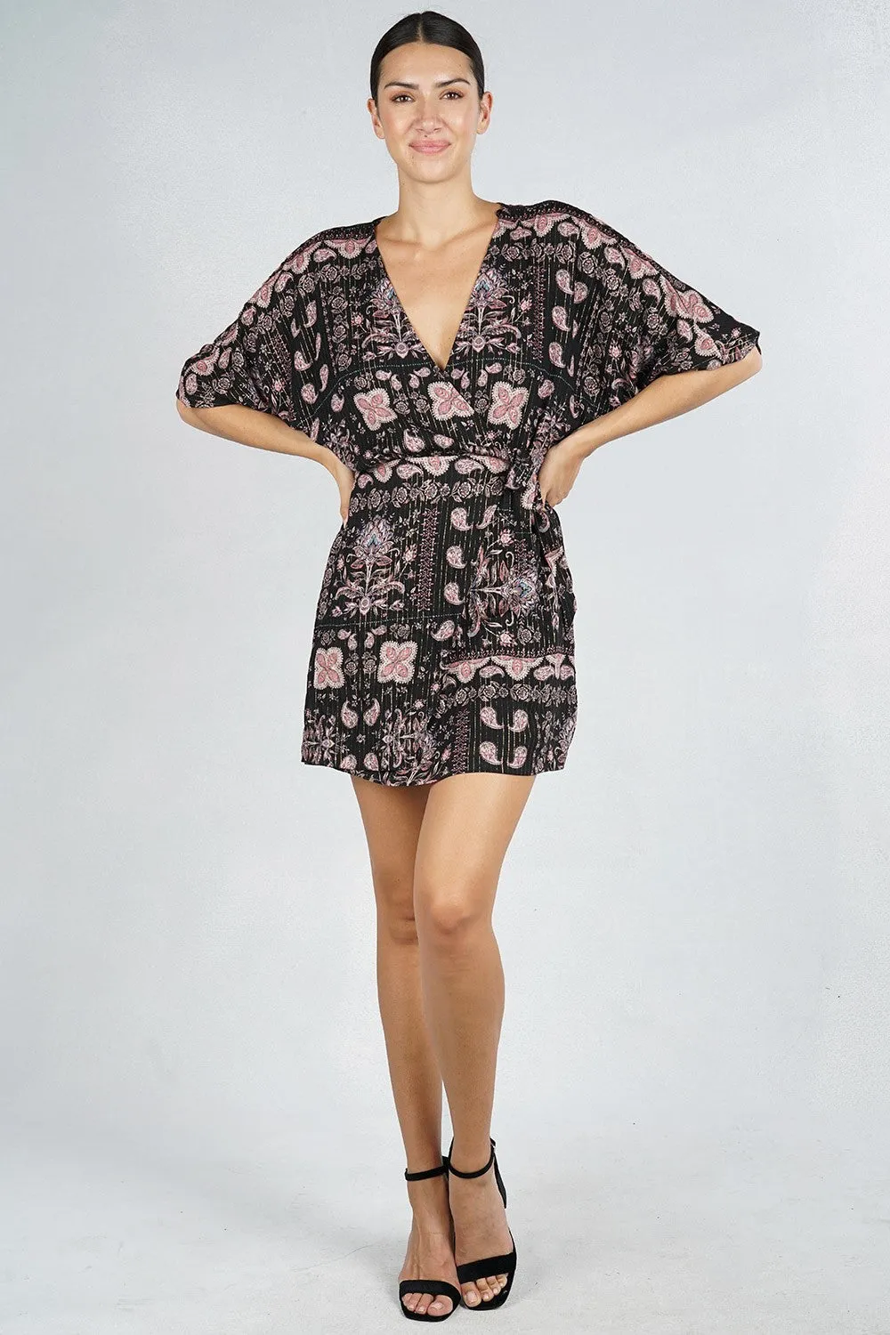 Metallic Faux Wrap Mini Party Dress