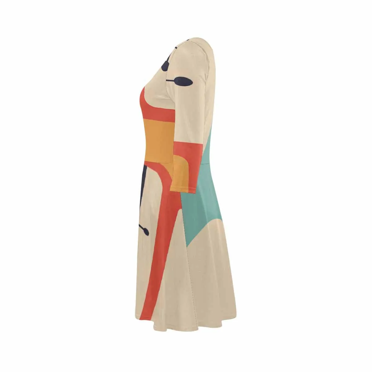 Mid Century Retro 50s Geometric 3/4 Sleeve Sundress
