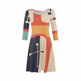 Mid Century Retro 50s Geometric 3/4 Sleeve Sundress