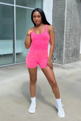 Mineral Wash Seamless Romper - Neon Pink
