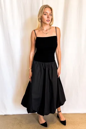 Mixed Textile Bubble Midi Cami Dress / Black