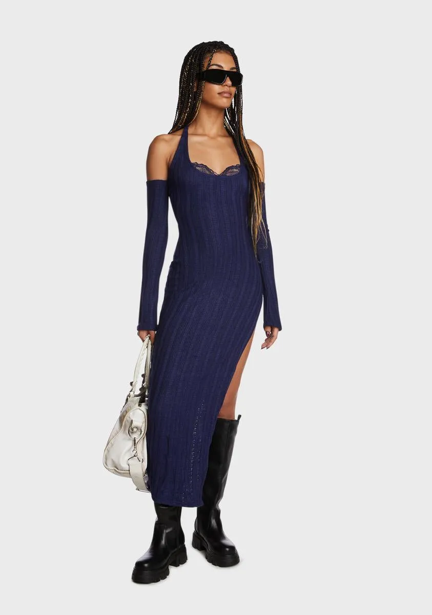 Navy Spotted Tonight Sweater Dress