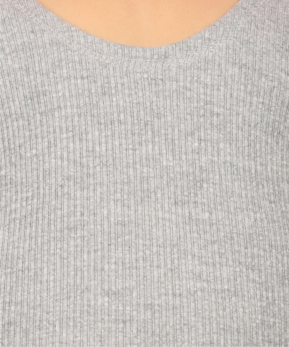 Neva Velveti Scoop Neck Full Sleeves Upper and Lower Warmer/Thermal Upper for Kids Unisex (For Boys and Girls)-Milange Grey