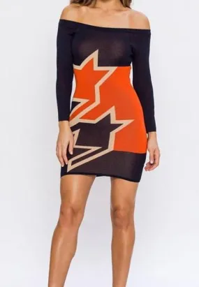 Off the Shoulder Star Bodycon Sweater Mini Dress