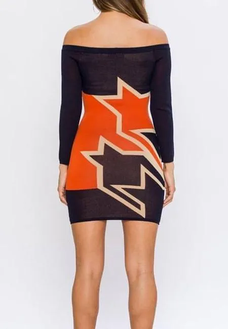 Off the Shoulder Star Bodycon Sweater Mini Dress