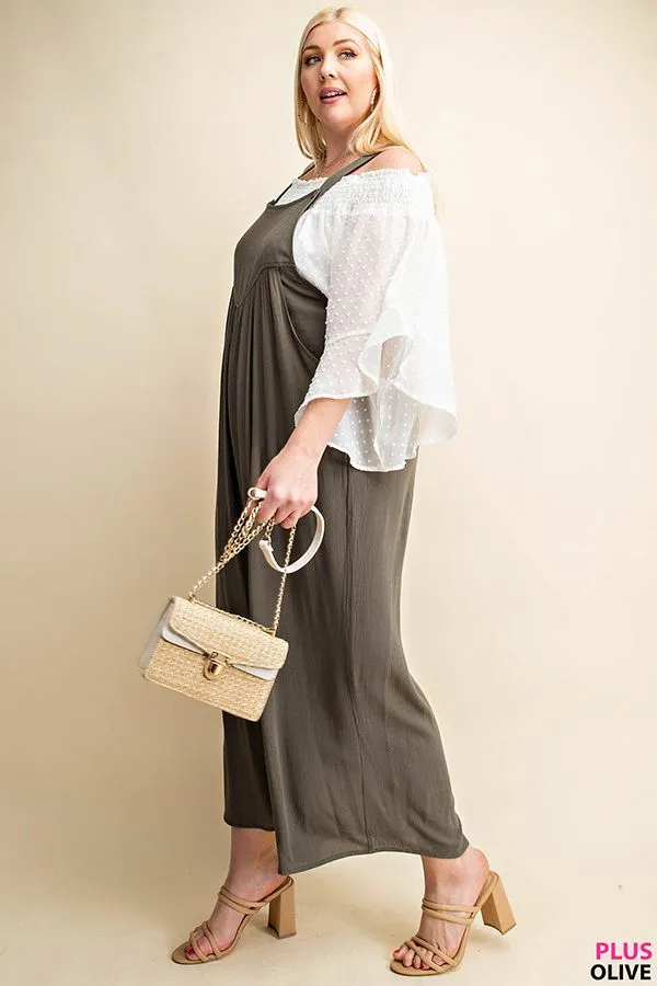 Olive Wide Leg Overall Jumpsuit