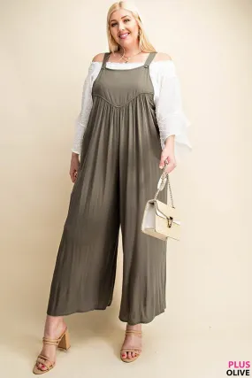 Olive Wide Leg Overall Jumpsuit