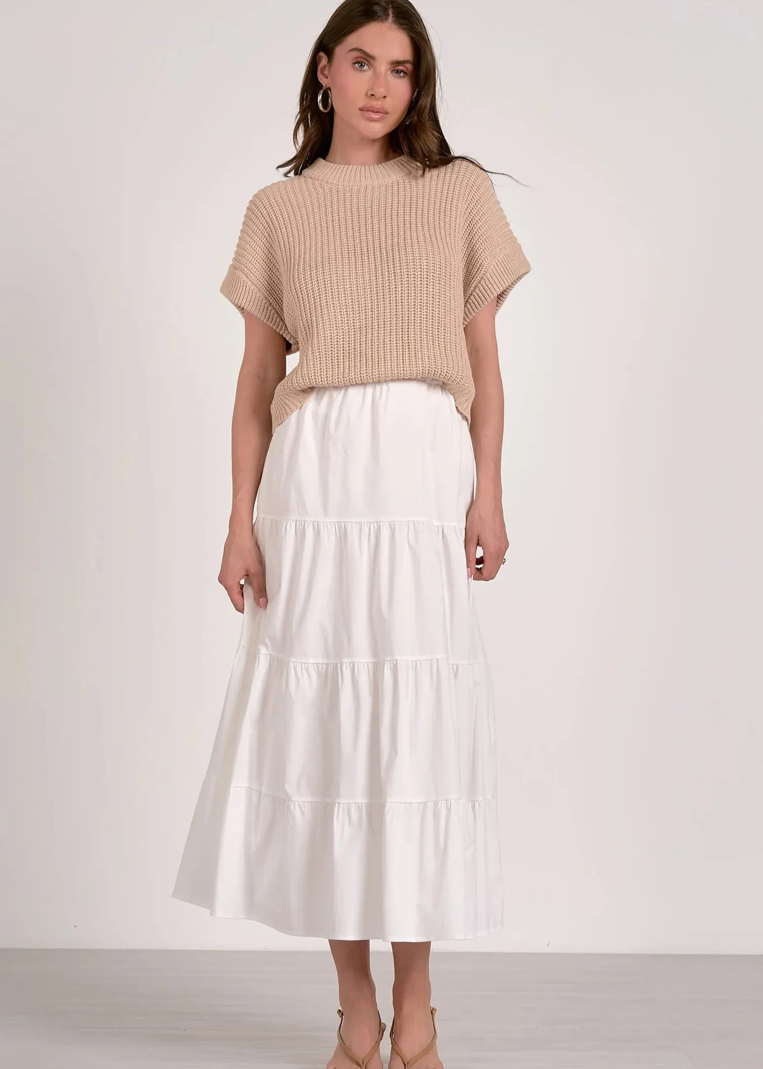 Opal Sweater Dress - White Beige Combo