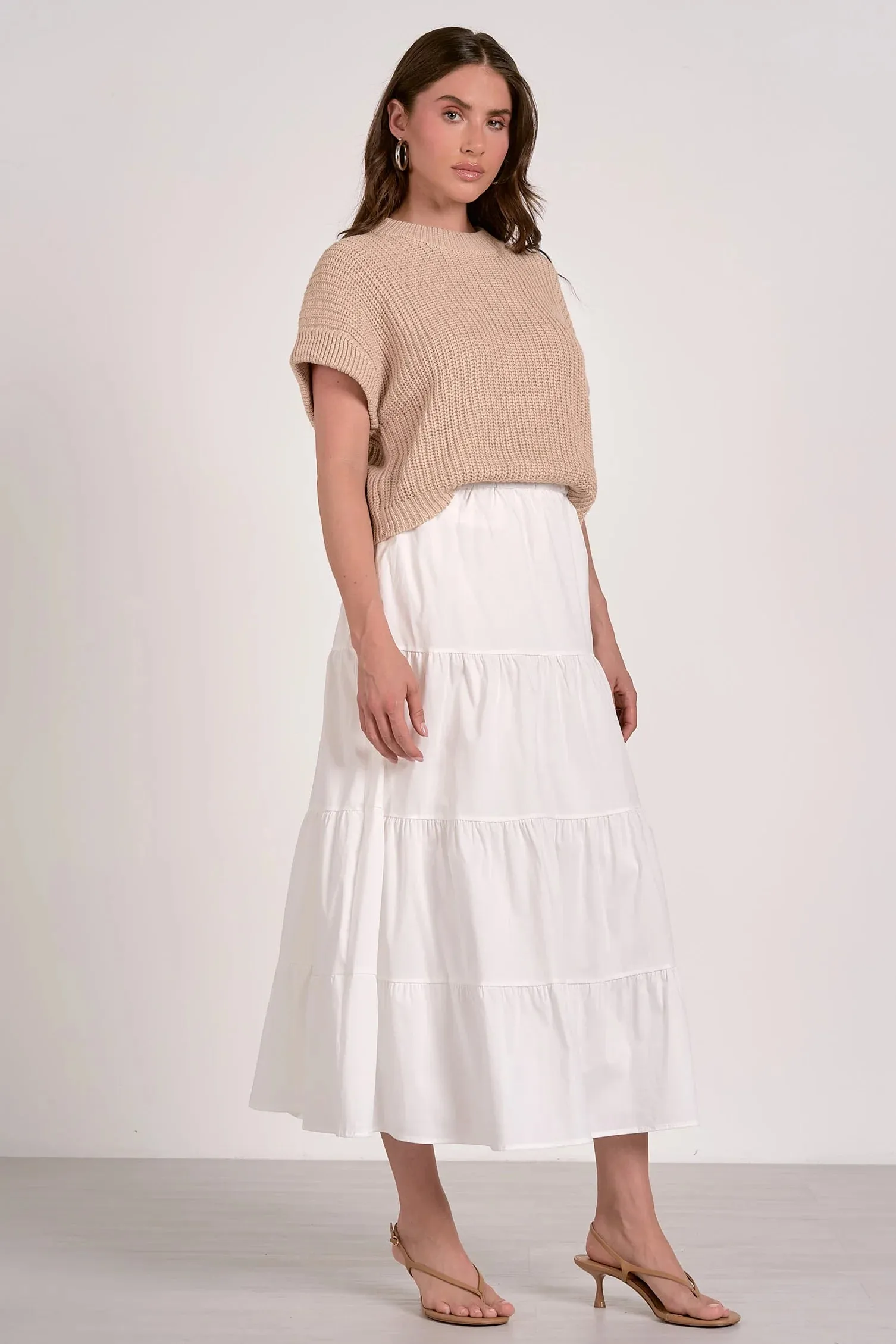 Opal Sweater Dress - White Beige Combo