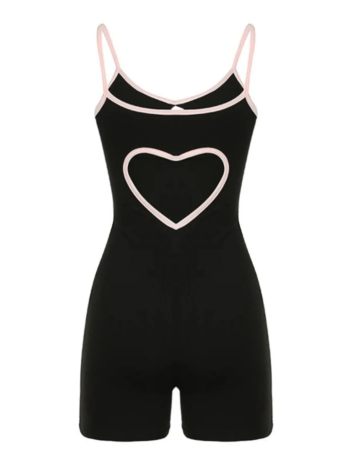 [Pre-Sale] Black 1960s Heart Hollow-Out Spaghetti Straps Romper