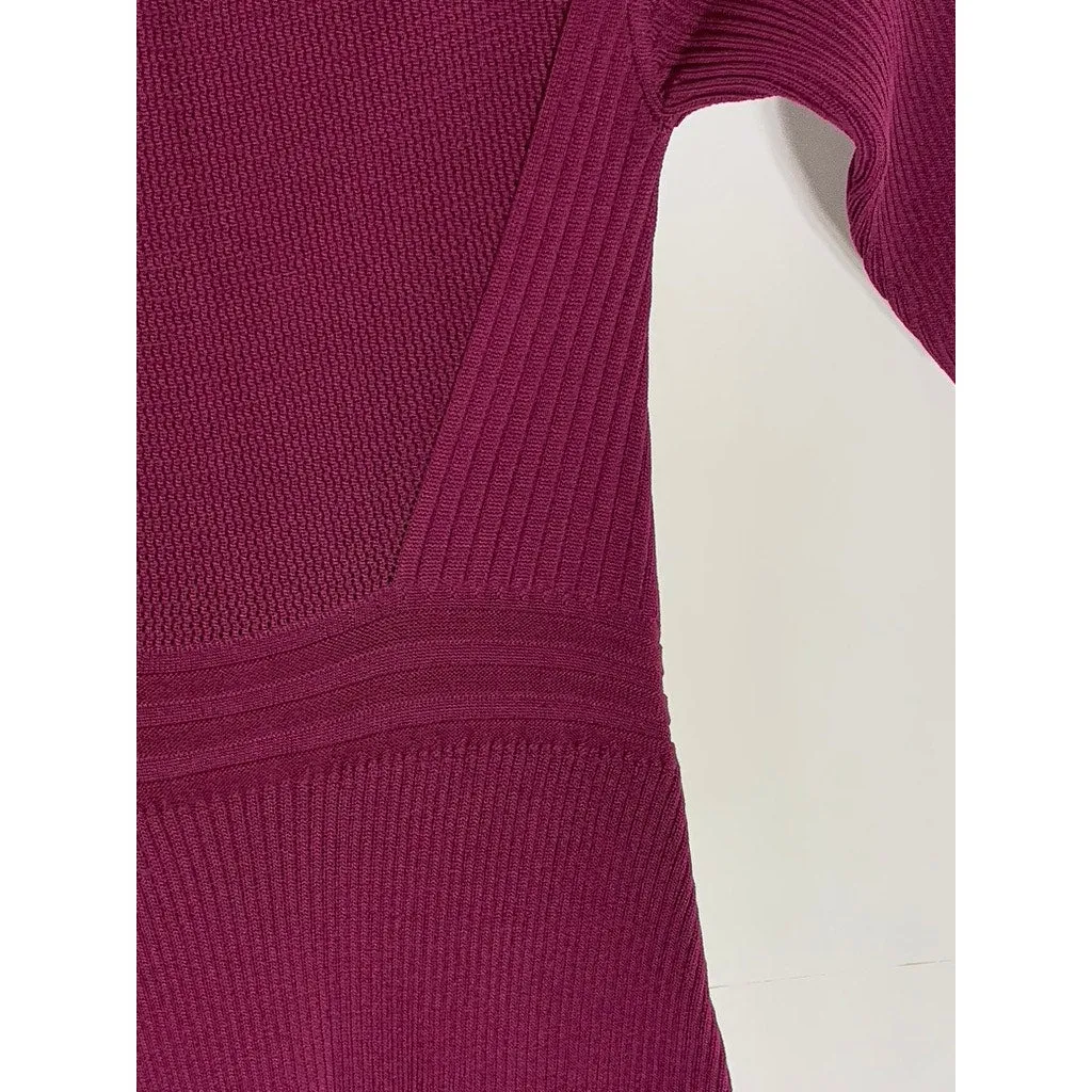 REBECCA MINKOFF Women's Wine Knit Crewneck Elbow Sleeve Maci Dress SZ S
