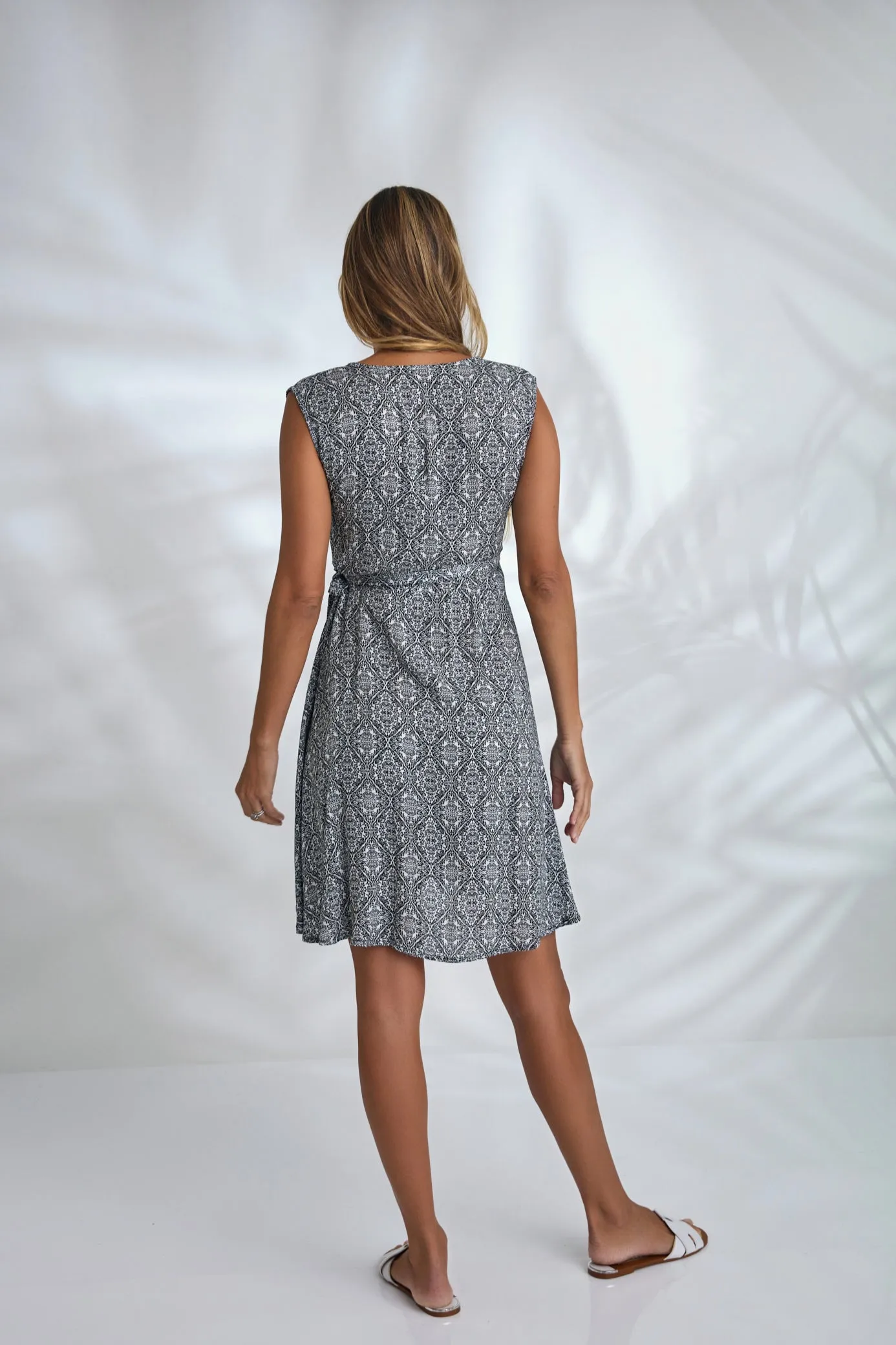 Sandy Wrap Dress - Black Damask