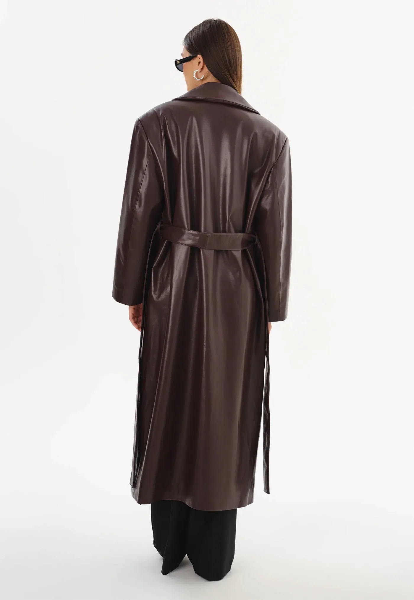 Sarita Recycled Leather Maxi Coat - Mahogany