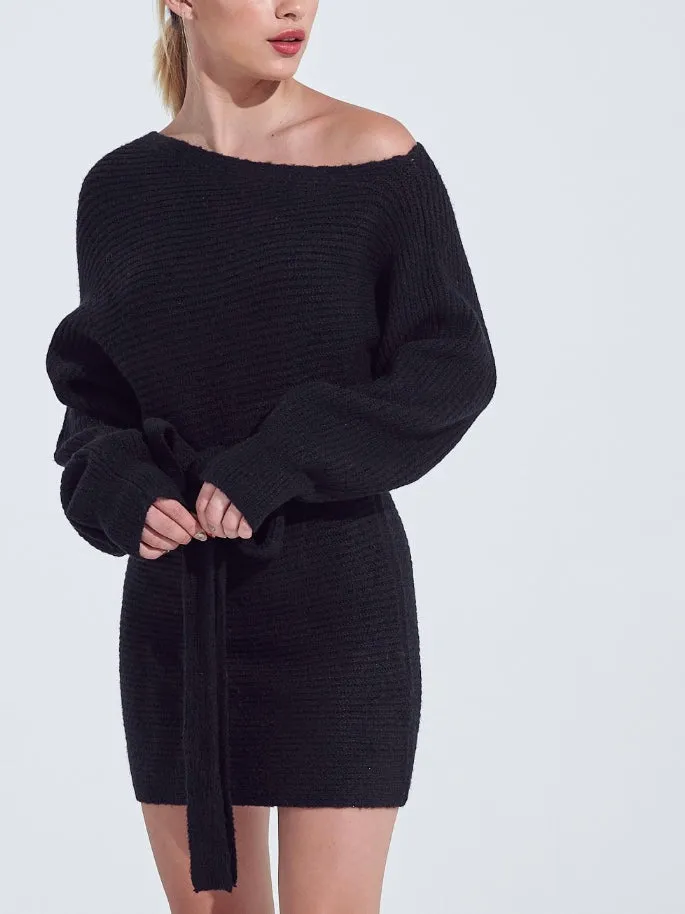 SNOW BUNNY Sweater Dress - Black (Final Sale)