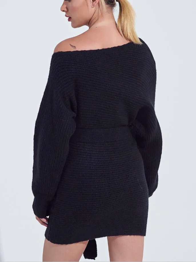 SNOW BUNNY Sweater Dress - Black (Final Sale)