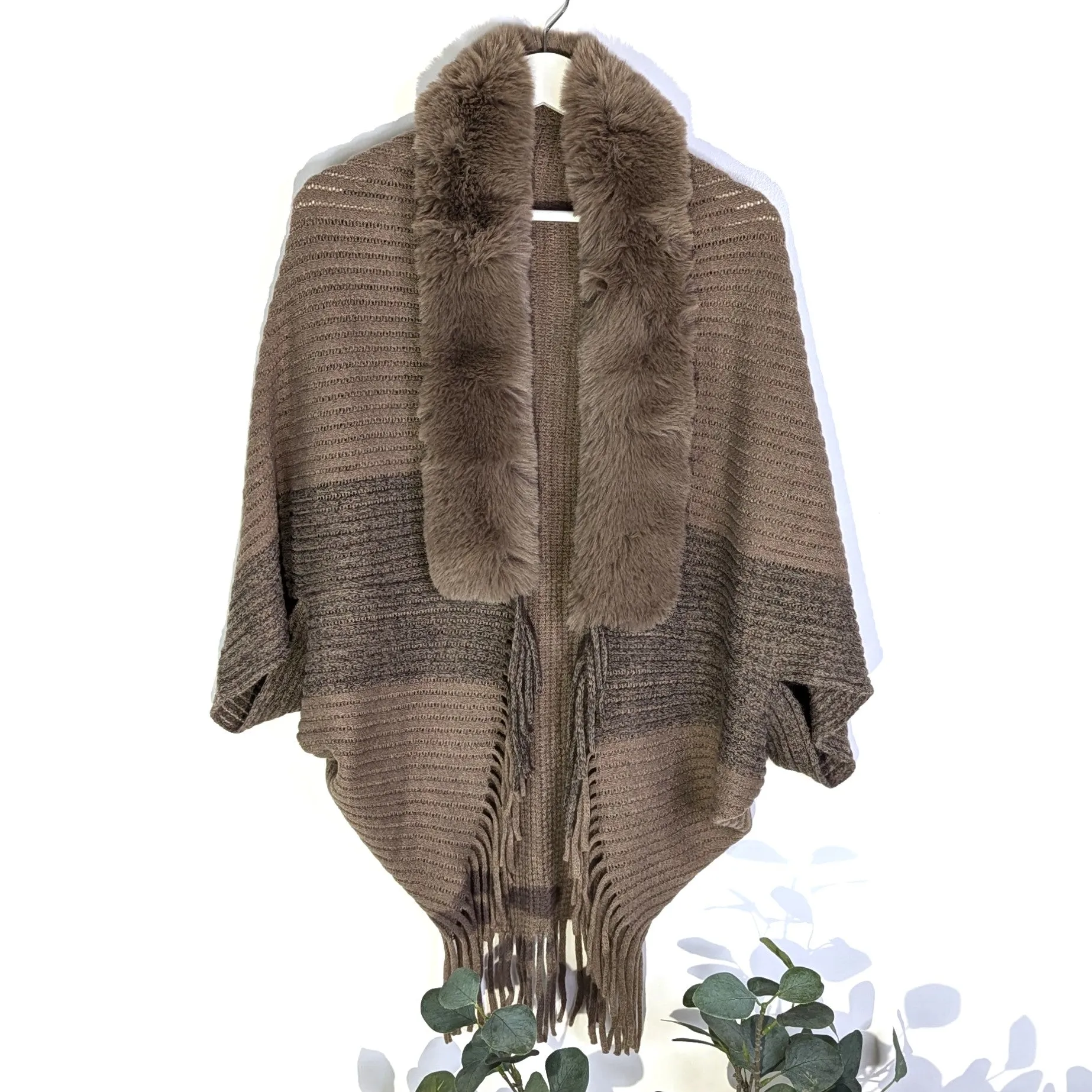 Soft Cover up with faux fur collar and tassel edge