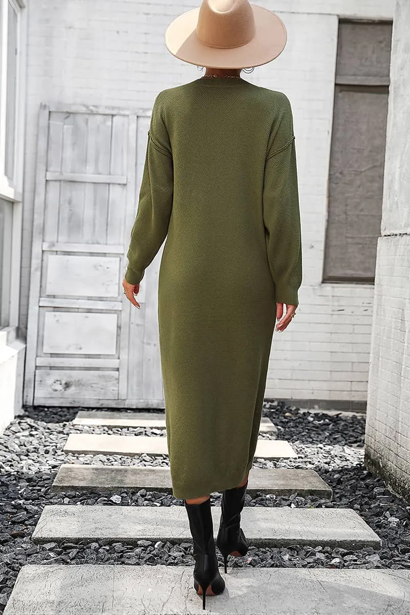 Solid Color Knitted Sweater Dress
