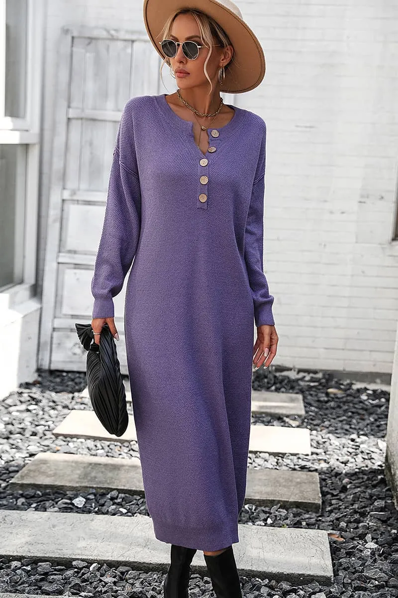 Solid Color Knitted Sweater Dress
