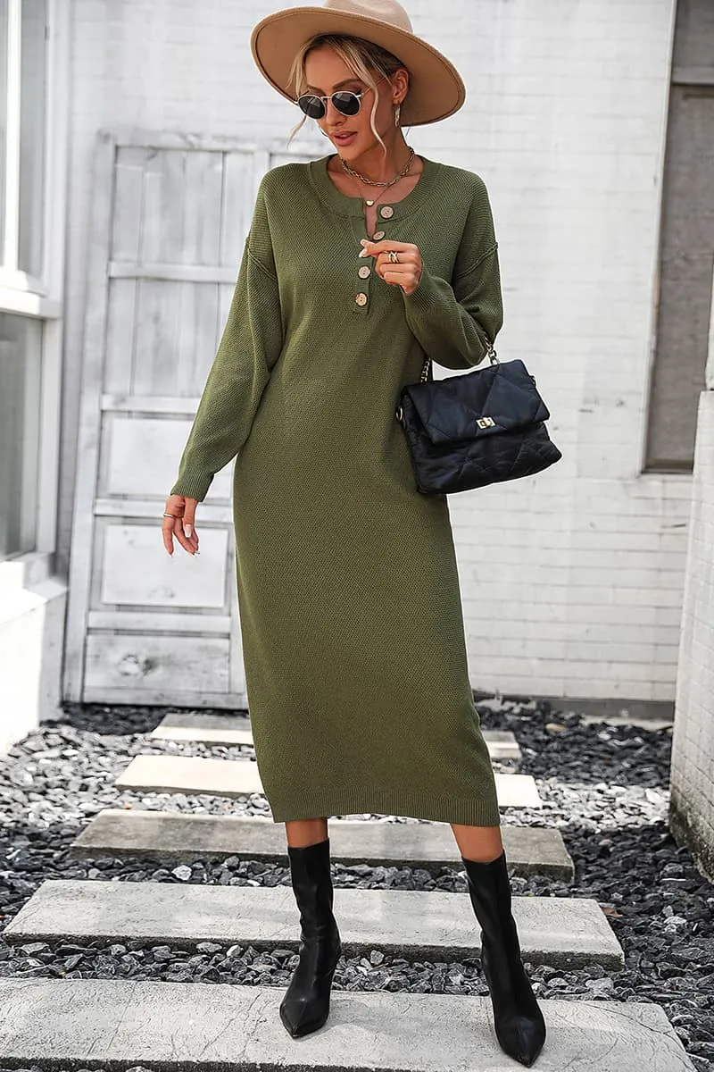 Solid Color Knitted Sweater Dress
