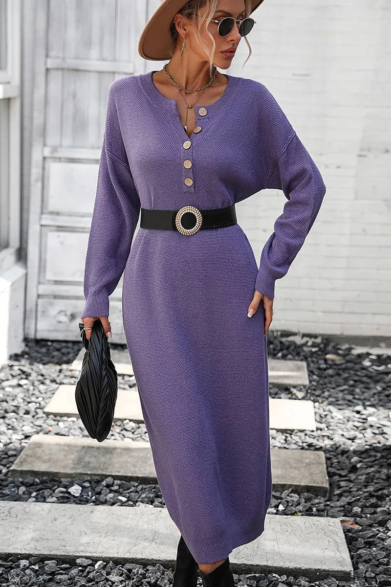 Solid Color Knitted Sweater Dress