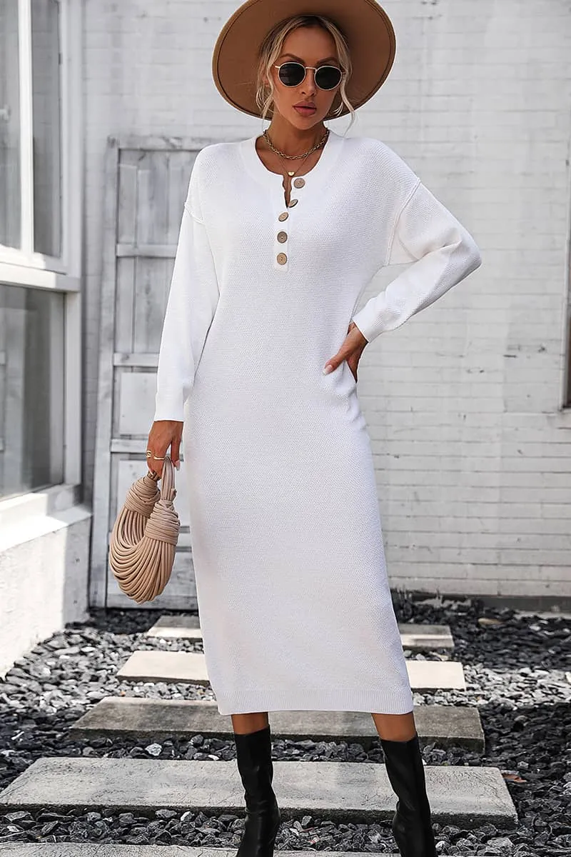 Solid Color Knitted Sweater Dress