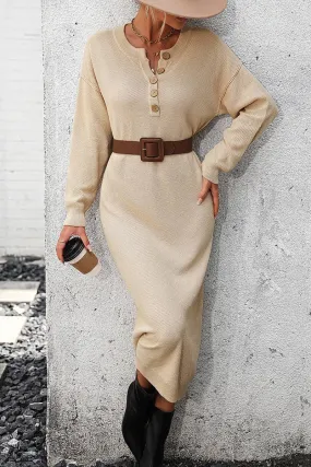 Solid Color Knitted Sweater Dress