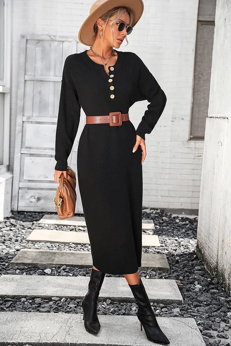 Solid Color Knitted Sweater Dress