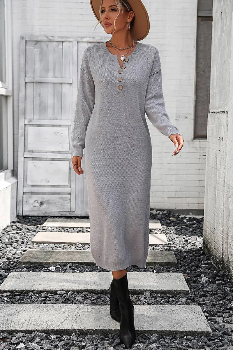 Solid Color Knitted Sweater Dress